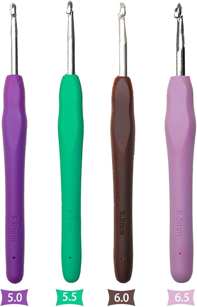 Size 5.0mm 5.5mm 6.0mm 6.5mm Crochet Hooks Set for Arthritic Hands Ergonomic Soft Grip Handles Crochet Needles for Beginners Advanced Smooth Knitting Needle Hooks for DIY Knitting Sweaters Socks