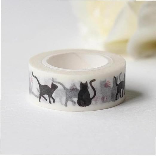 Black Cat Washi Tape DIY Scrapbooking Planner Masking Tape Kawaii Stationery Decoration Adhesive Tape Craft Supplies Cat Washi Tape (1.5cm*10m)