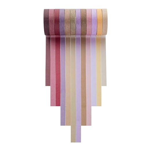 YUBBAEX 12 Rolls Washi Tape Set Natural Color Decorative Tapes for Arts, DIY Crafts, Journals, Planners, Scrapbook, Wrapping Wide -Salty Morandi- (Morandi, 8mm x 12Rolls)