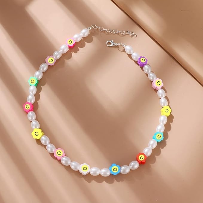 200 PCS Colorful Sun Flowers Beads 10mm Mixed Polymer Clay Smiley Face Beads for DIY Bracelet Necklace Earrings