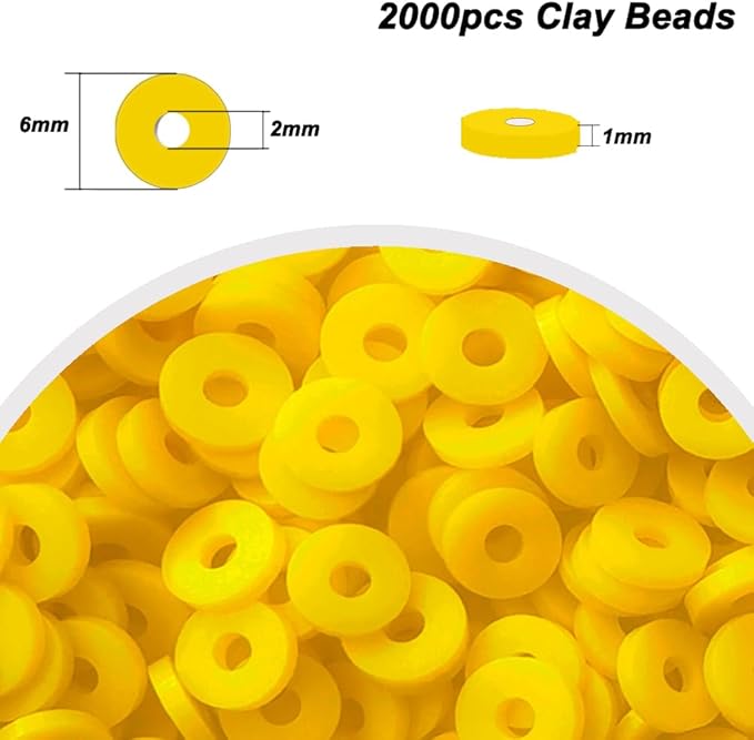 2000pcs Yellow Clay Beads for Bracelets Making - Heishi Polymer Flat Disc Spacer Clay Bead for Jewelry Earring DIY Crafts 6mm