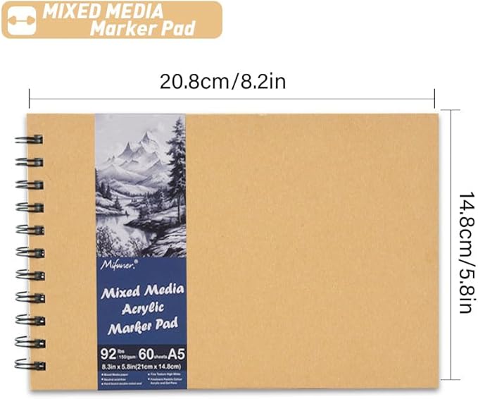 5.8" x 8.3" Mixed Media Sketch Book,Spiral Bound Hardcover Sketchbook,60 Sheets 92lb/150gsm Neutral White Acid Free Paper,Art Journal Sketchbook for Drawing Writing Sketching Illustration,Yellow
