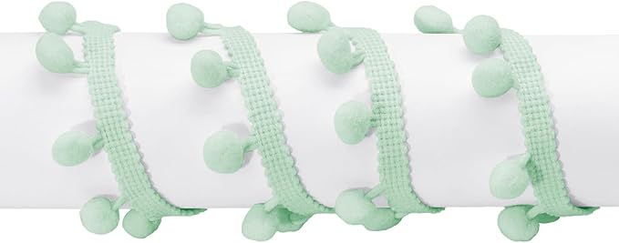 Homiest 10 Yards Pom Pom Trim for Sewing, 1 Inch Wide Mint Green Ribbon Bundles Textured Fabric Fringe Ribbon, 13mm Ball Pompom Trim for DIY Crafts Curtain Clothes Pillow Home Decoration