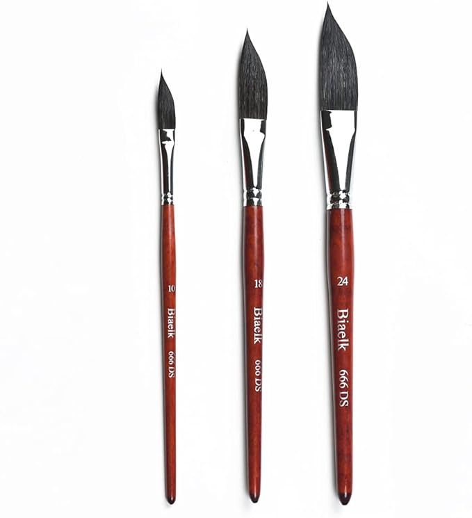 666DS 3PCS Dagger Watercolor Brushes Set Squirrel Mix Hair Wooden Handle,Face Paint Brushes,Size#10#18#24 Professional Paintbrush Set for Artist Wash Watercolor