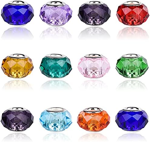AIPRIDY 100Pcs 15x11mm Painting Murano Large Hole Glass Beads Mix Color with Silver Brass Cores European Charm fit Bracelet Necklace (Faceted)