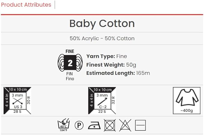 YarnArt Baby Cotton Yarn - Soft, 50% Cotton 50% Acrylic, 1.76 Oz, 180.44 Yds (1, 436)