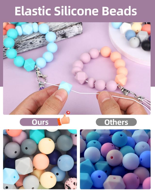 Skalamio 248Pcs Silicone Beads for Keychain Making Kit, 15mm Silicone Beads Bulk, Multiple Styles & Colorful Rubber Beads for Keychains Making DIY Necklace Bracelet Jewelry Crafts
