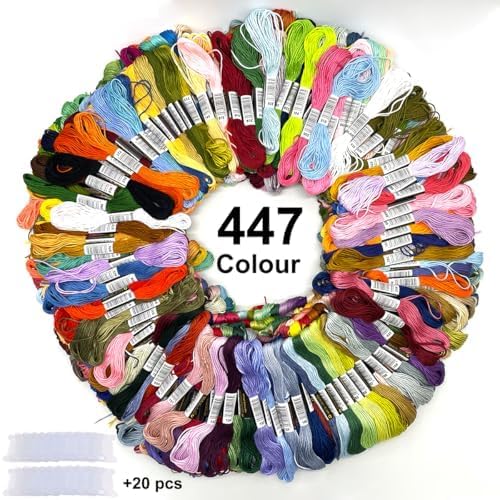 Bracelet String Kits, 447 Colors Rainbow Color Embroidery Thread, Cross Cotton Stitch Embroidery Thread, Bracelet Yarn with 20 Plastic bobbins(447 Color)