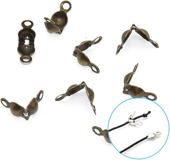 1400 Pieces Brass Tube Crimp Beads Wire Guardians Crimp Bead Knot Covers Bead Tips Knot Covers for DIY Bracelets Necklaces Jewelry Making Crafts Supplies(Bronze)
