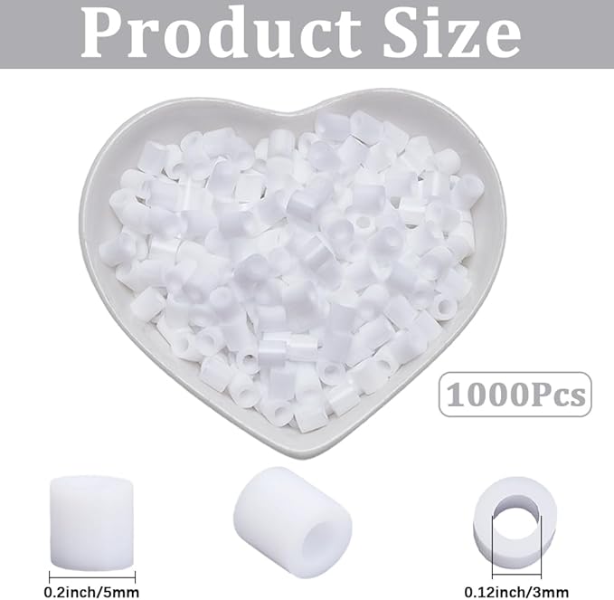 sofpalte 1000pcs white iron beads 5mm fuse beads bulk with 3mm hole plastic storage refills melting crafts for diy crafts handmade decoration birthday compatible hama refill adults