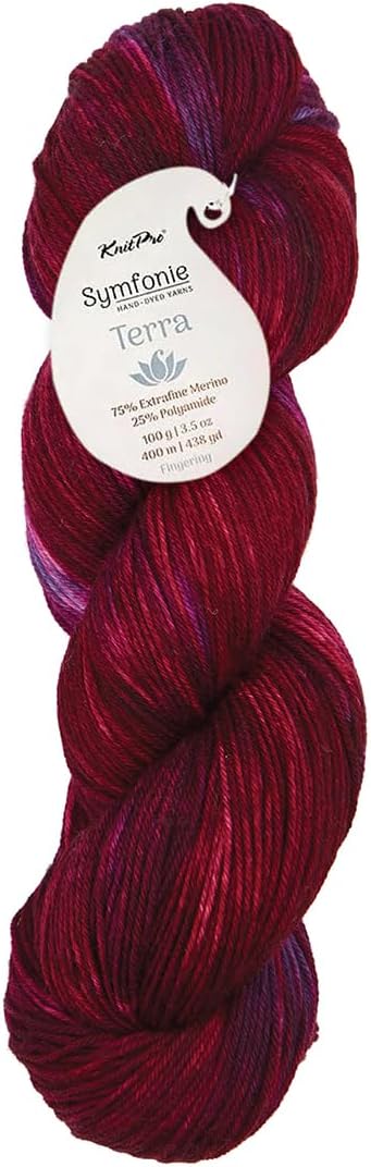 KnitPro Symfonie Fingering Weight Hand Dyed Variegated Yarn Skein | Extra Fine Merino Wool & Polyamide Blend for Knitting & Crocheting, Oeko-TEX Certified 400m, 100g | Terra Valentine