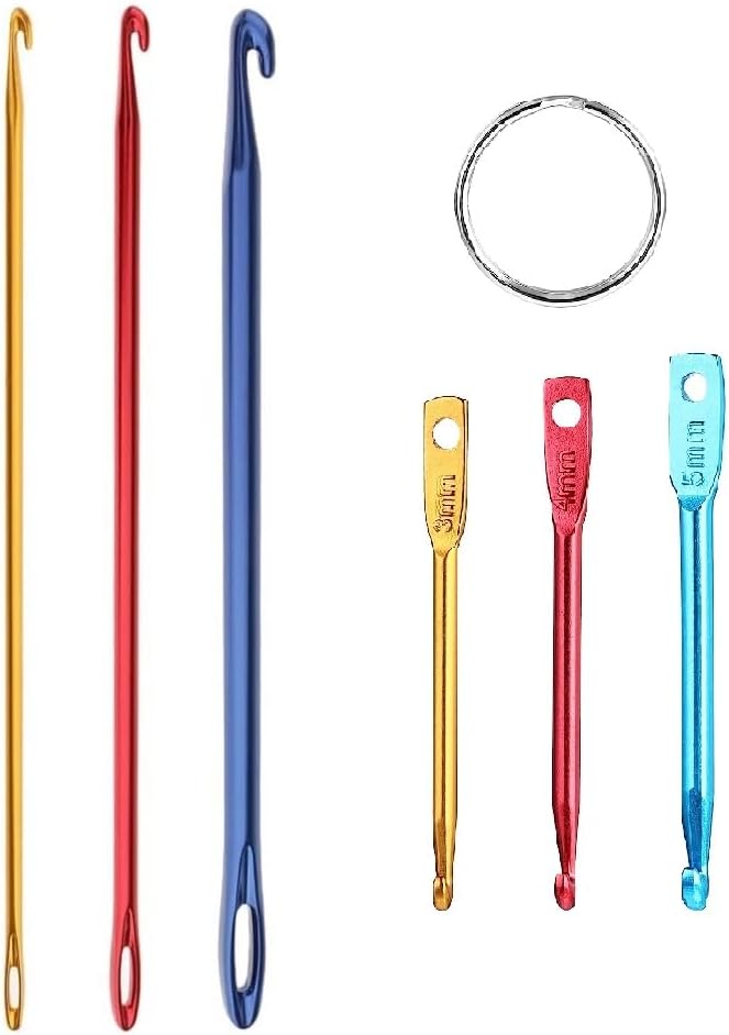 Zuoyou Crochet Hook Kit with Mini Keychain Crochet Hook, Aluminum Tunisian Afghan Crochet Knitting Needle with Eye