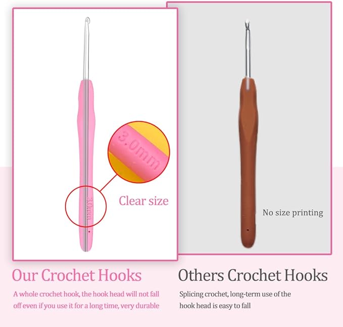 3 mm Crochet Hook, Ergonomic Handle for Arthritic Hands, Extra Long  Knitting Needles for Beginners and Crocheting Yarn (3 mm)