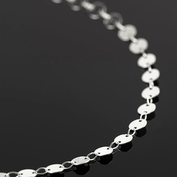 YOUBEIYEE 16.4 Feet Silver Sequin Chains for Jewelry Making Silver Plated Brass Jewelry Chain Roll with Jump Rings and Lobster Clasps
