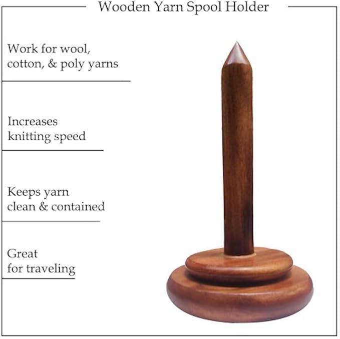 AnNafi® Wood Yarn Spindle Holder with Twirling Mechanism Classic |Wooden Spinning Yarn & Thread Holder |Knitting Embroidery Accessory Gift Craft & Sewing Supplies Yan Organising Tool For Granny Acacia