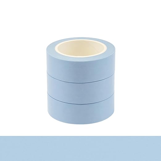 NatSumeBasics 3 Light Blue Washi Tapes Plain Decorative Masking Tape,32 Feet Self-Adhesive Tapes for Packaging Decor Journals Scrapbooks Planners DIY Crafts Gift (Light Blue)