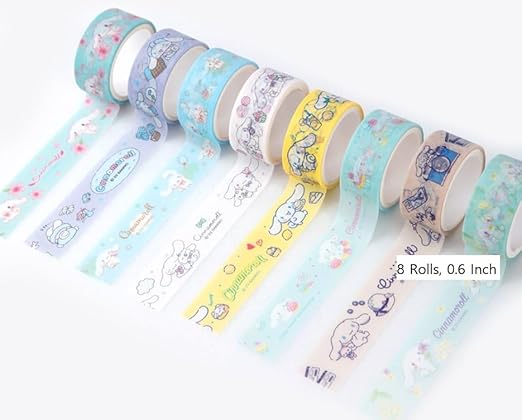 Cute Masking Tape, Washi Tape Set, 8 Pack, 0.6 Inch Wide (SkyBlue)