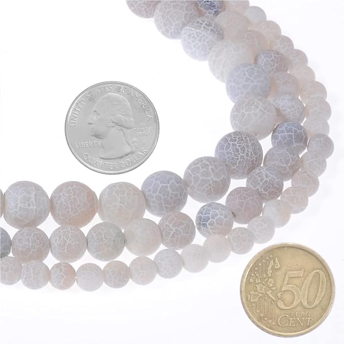 8mm Natural Grey Frosted Agate Gemstone Round Loose Beads Crystal Stone Bracelet Necklace Accessories Crafts for Jewelry Making DIY,1 Strand 15"