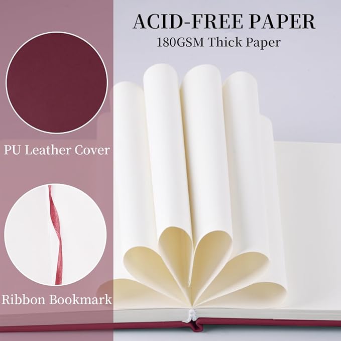 Hardcover 96Pages Blank Sketch Book for Drawing, Small 5.7x4.1 Pocket Journal Notebook for Travel, 180gsm Thick Paper Diary Notebooks for Work, PU Cover Memo for Writing. Wine Red
