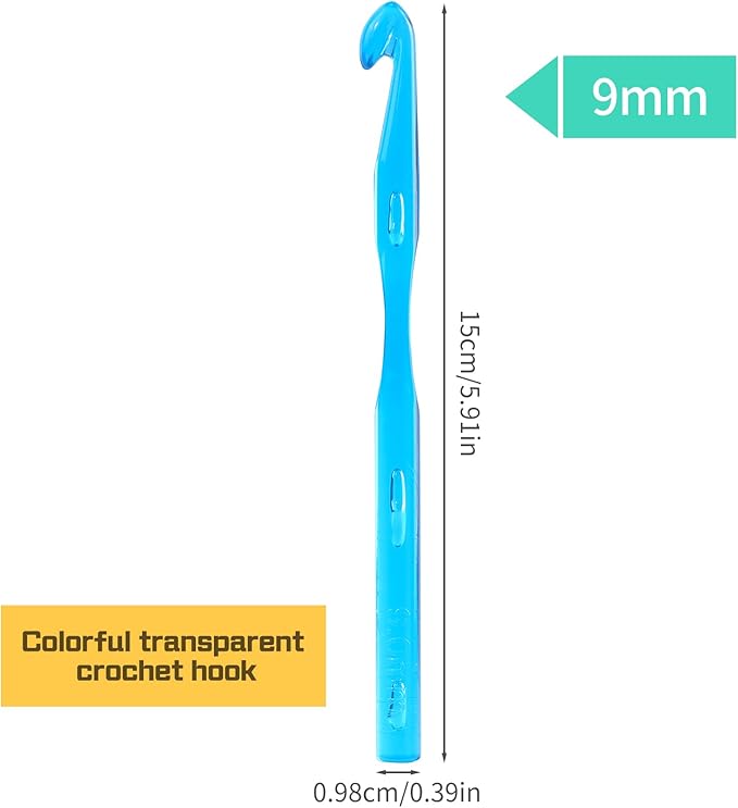 9 mm Crochet Hook, Ergonomic Handle for Arthritic Hands, Colorful Transparent Crochet Hook for Beginners and Crocheting Yarn(9 mm)