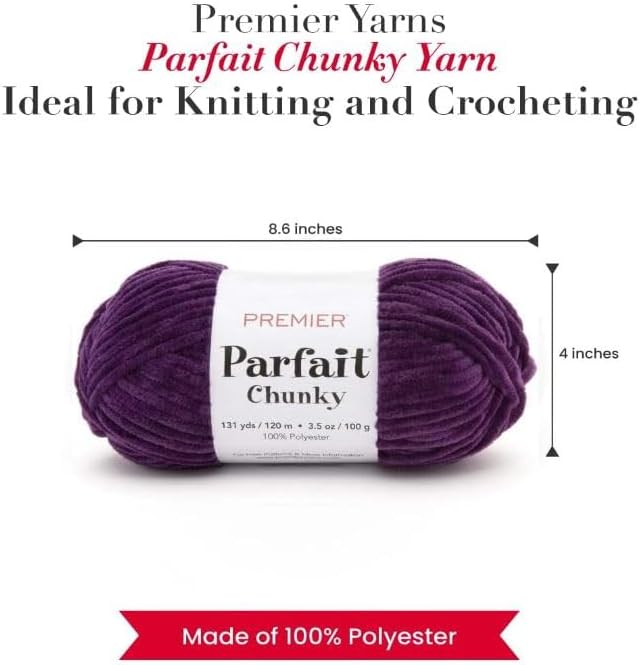 Premier Yarns Parfait Chunky Chenille Yarn 3.5 Oz 6 Super Bulky Weight 3 Pack Bundle with Bella's Stitch Place Holders (Eggplant)