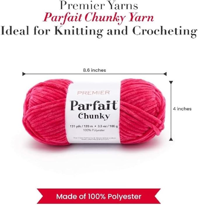 Premier Yarns Parfait Chunky Chenille Yarn 3.5 Oz 6 Super Bulky Weight 3 Pack Bundle with Bella's Stitch Place Holders (Bright Pink)
