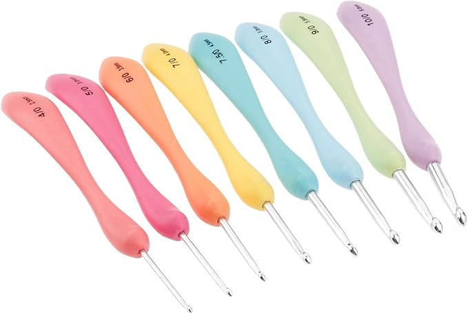 Crochet Hooks Set,Large Handle Ergonomic Grip Crochet Hook, 8PCS Aluminum Smooth Knitting Hook Needles for Arthritic Hands