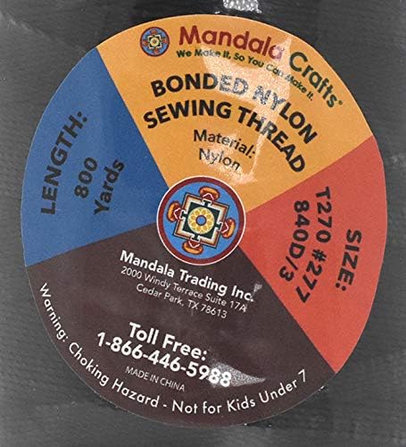 Mandala Crafts Size 277 840D T270 Bonded Nylon Thread - Black 800 YDs Tex 270 Heavy Duty Sewing Threads for Leather, Jeans, Weaving, Outdoor Marine Upholstery