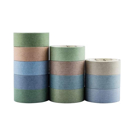 YUBBAEX 12 Rolls Washi Tape Set Natural Color Decorative Tapes for Arts, DIY Crafts, Journals, Planners, Scrapbook, Wrapping Wide -Salty Morandi- (Salty, 15mm x 12Rolls)