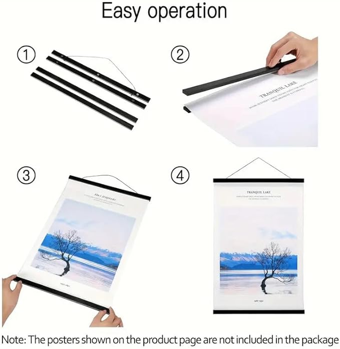 Magnetic Poster Hanger Frame for 28x22 28x40 28x29 Movie Music Posters Wall Art,Teak Wood Picture Frames for Large Canvas Diamond Map Decor, Living Room Calendar Banner Tapestry Photo Hanging Stand (Black, 28in/70cm)