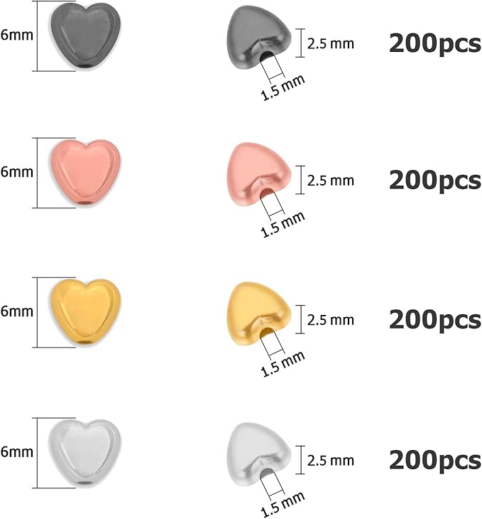 ZSFLZS 800pcs 6mm Heart Spacer Beads for Bracelets Making, Heishi Polymer Flat Disc Spacer Bead for Jewelry Making, Spacer Beads for Bracelets Clay Beads for Jewelry Making
