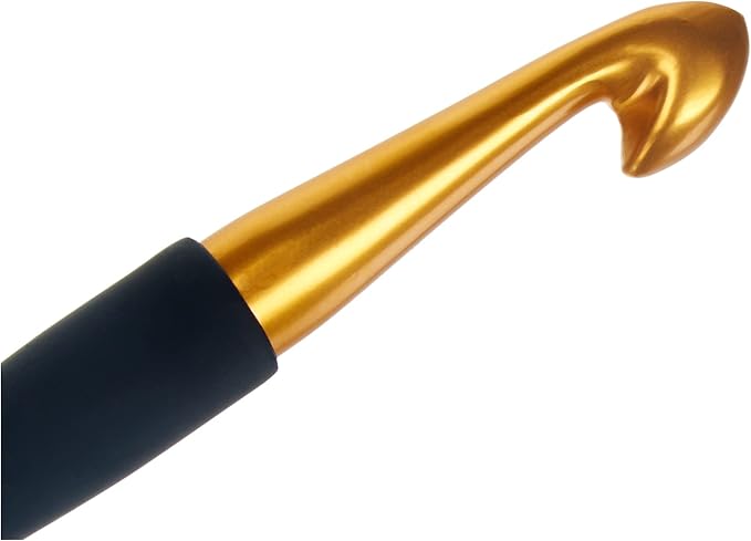 KnitPro Gold Aluminum Single-Ended Crochet Hook with Black Soft Handle | 12.00mm
