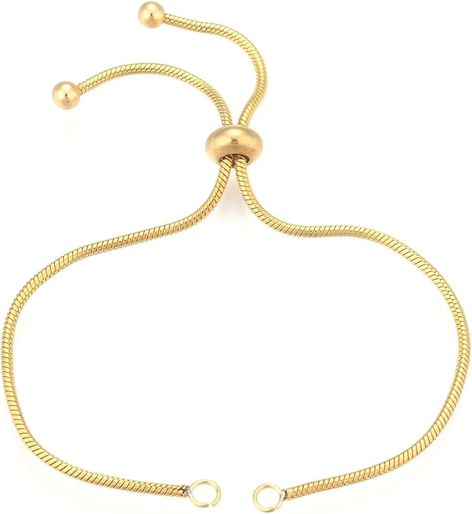 FASHEWELRY 10Pcs Adjustable Stainless Steel Snake Chains Bracelet 9" Golden Slider Bracelets Chains Tarnish Resistant Extender Box Chain with Ball End for DIY Jewelry Making