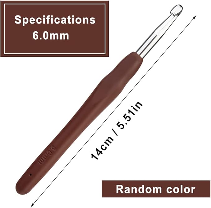 kgxulr 6 mm Crochet Hook, Aluminum Soft Grip Rubber Handle Needles, Ergonomic Knitting Needles for Handmade DIY Knitting Crochet