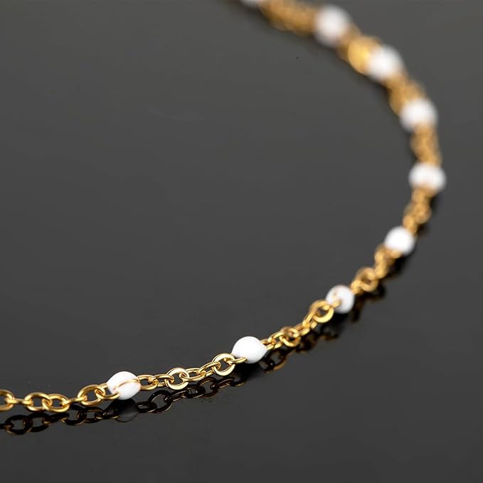 UMAOKANG 33 Feet Chains Bulk on Spool Gold Plated Stainless Steel White Bead Chain for Jewelry Making