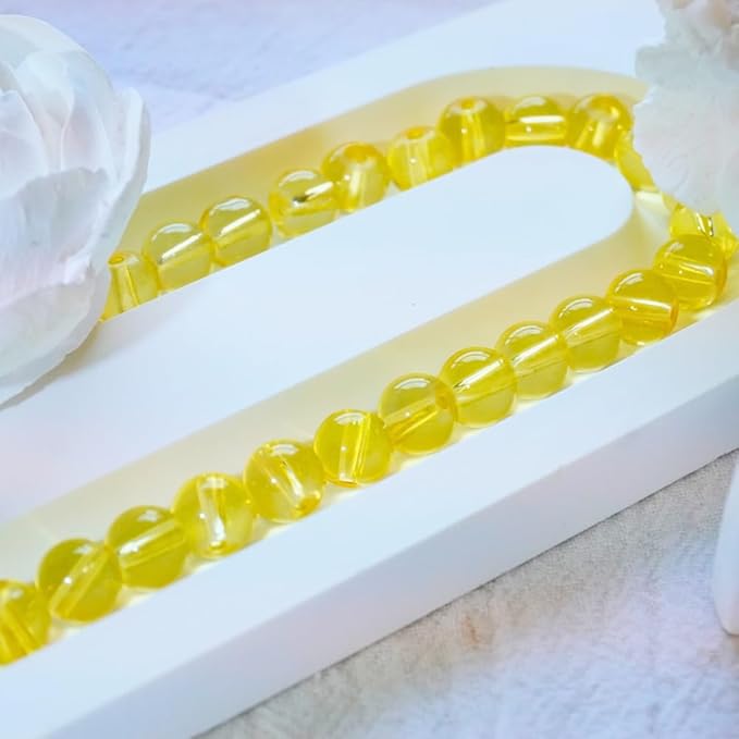 Jabrand 150pcs Beads Kit, 8mm Transparent Glass Beads Clear Round Crystal Beads for Bracelet Making Jewelry DIY Crafts Supplies (Yellow)