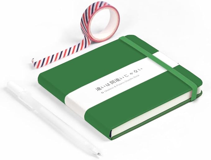 Mifuner Small Square 5x5 80gsm Mini Notebooks Blank Pages Sketchbooks Travel Journal Pocket Hardcover Paint Writing Notebook Blank Diary Memo Planner Sketchbook PU Leather Cover, Grass Green