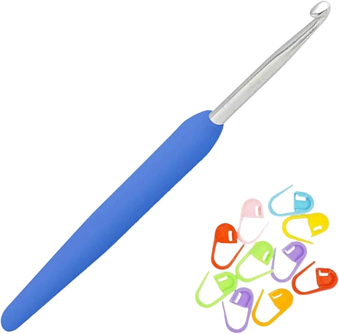 KnitPro Waves 2.0 Crochet Hook 5.25 inch, 6.00mm (13cm, US Size J) Aluminum with 10 Colorful Stitch Markers