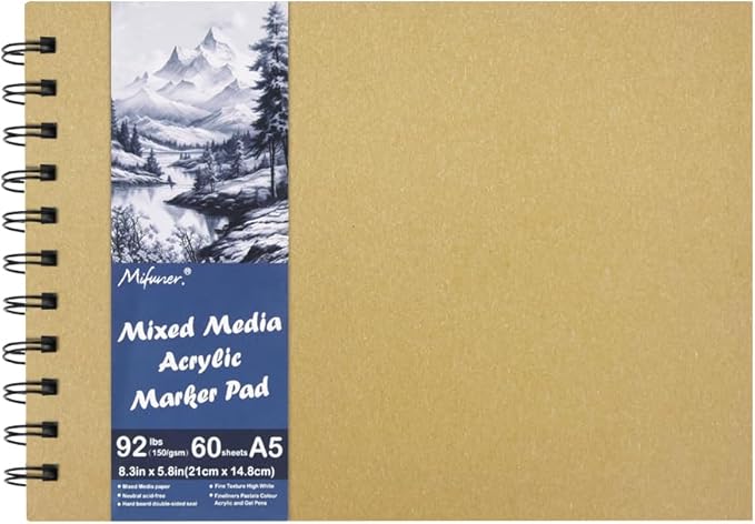 5.8x8.3in Sketch Book, 60Sheets Spiral Bound Notebooks, Bright White 92lbs/150gsm Acid-Free Drawing Paper for Painting,Sketching, Professional Sketch Pad for Artists, Beginners. BW-Yellow
