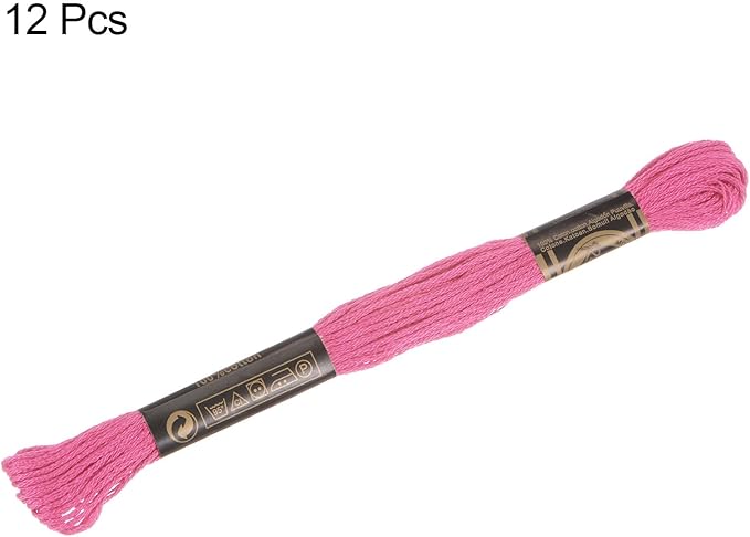 HARFINGTON 12 Skeins Embroidery Floss 8m Each Egyptian Long Fiber Cotton Cross Stitch Thread 26S/2x6 for Embroidery Projects Bracelet, Light Fuchsia