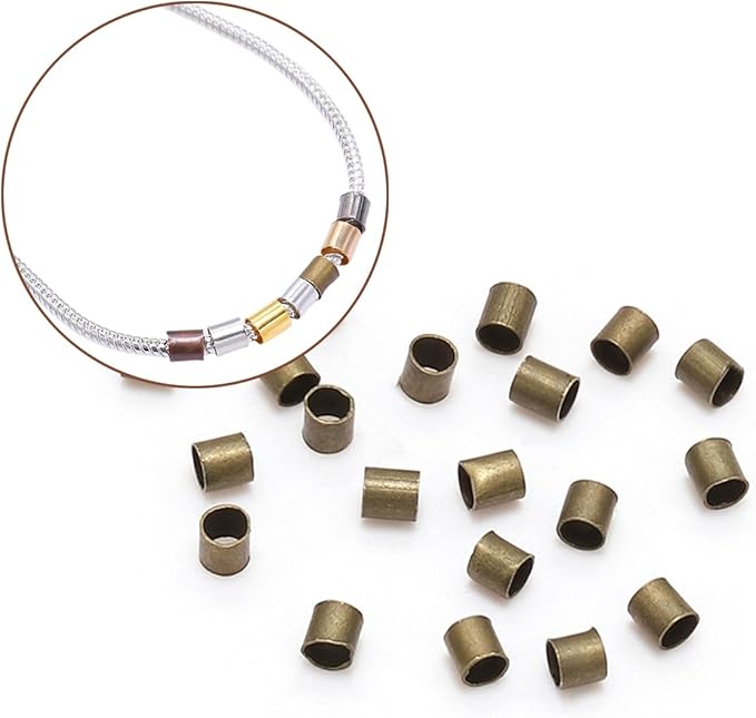 1400 Pieces Brass Tube Crimp Beads Wire Guardians Crimp Bead Knot Covers Bead Tips Knot Covers for DIY Bracelets Necklaces Jewelry Making Crafts Supplies(Bronze)