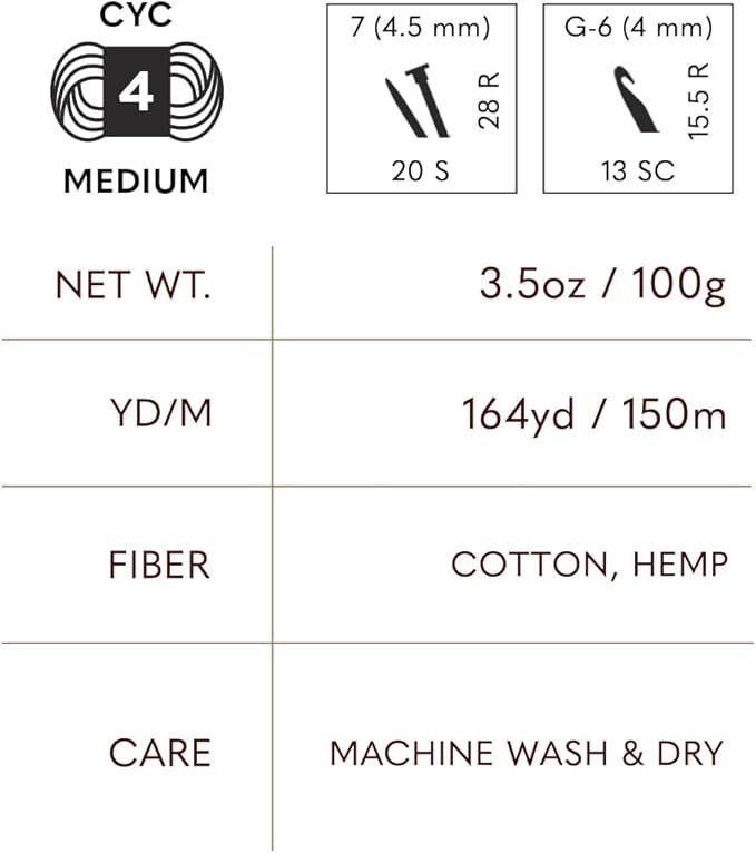 Lion Brand Yarn Cotton Hemp, Soft, Durable Yarn for Crochet and Knitting, 3 Pack, Steel Grey
