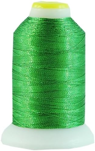 Threadart Metallic Thread | No. L63 - Green | 500 Meter Cones (550 Yards) | 25 Brilliant Shiny Colors | For Machine Embroidery