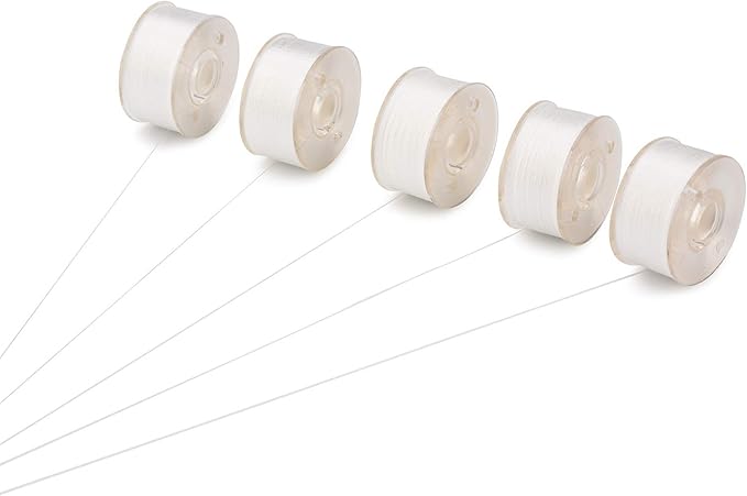 Simthread 144pcs Embroidery Pre-Wound Bobbins Thread, Class 15 Type A Size SA156, Polyester White 60 wt, Compatible with Bernina Pfaff Ambition BabyLock Brother Embroidery Sewing Machines Plastic Side