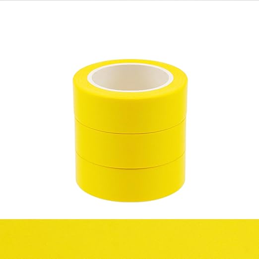 NatSumeBasics 3 Yellow Washi Tapes Plain Decorative Masking Tape, 32 Feet Self-Adhesive Tapes for Packaging Decor Journals Scrapbooks Planners DIY Crafts Gift (Yellow)