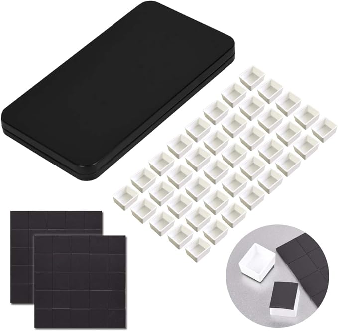 Watercolor Tin Palette Paint Case with 40Pcs White Plastic Empty Half Pans Carrying Magnetic Stripe, Artist Paints Pan Kits for DIY Watercolor Oils or Acrylics Painting Black