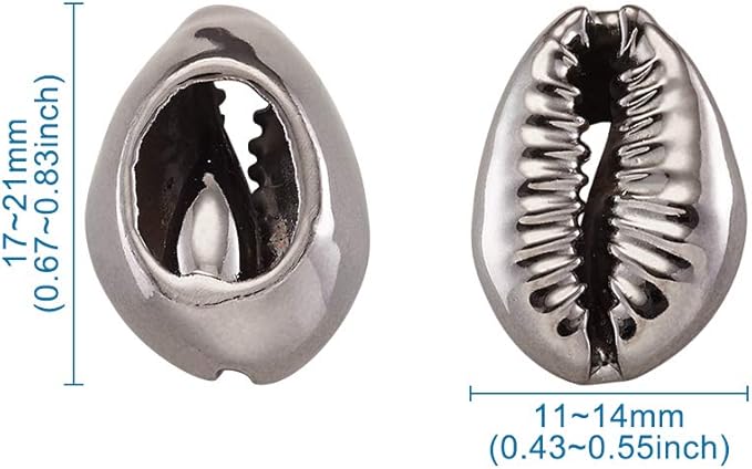 Cheriswelry 100pcs Sea Shell Electroplated Beads Undrilled Light Grey Spiral Cowrie Shell Oval Beads Ocean Summer Beach Loose Spacer Beads 17~21mm for DIY Bracelet Necklace Jewelry Making