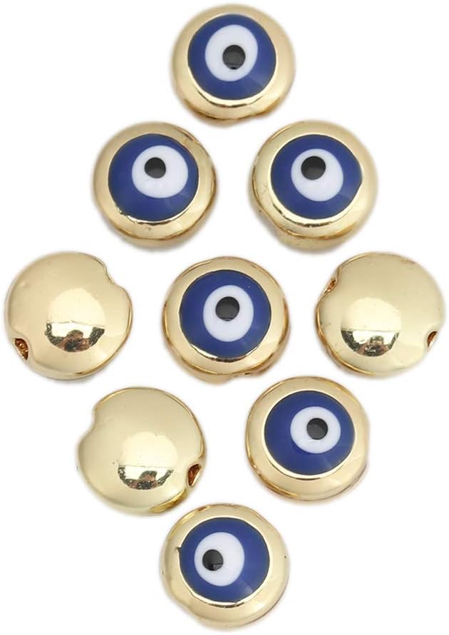 JGFinds Evil Eye Spacer Bead Charms - 10 Pack of Blue/Gold Tone Jewelry Making Supplies (Blue)