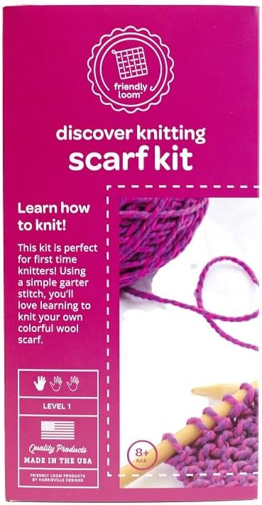 friendly loom Quick to Knit Scarf Knitting Kit from Harrisville Designs, Beginner Knitters Kids and Adults-All Wool Yarn Made in The USA Pink