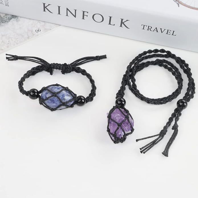 24pcs Adjustable Empty Necklace Holder Crystal Stone Necklace Pendant Necklace Cord Hand Woven Necklace Ropes for Jewelry Making